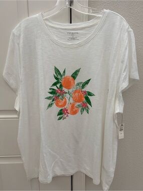 Talbots White Short-Sleeve Orange Graphic Tee